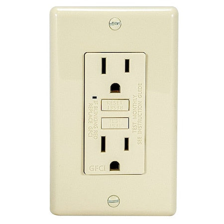 GFCI Receptacle, 15 A, 125V AC, Ivory