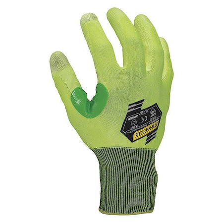 Hi-Vis Cut Resistant Coated Gloves, Cut Level A2 , Dipped , Polyurethane , Smooth , S 1 PR