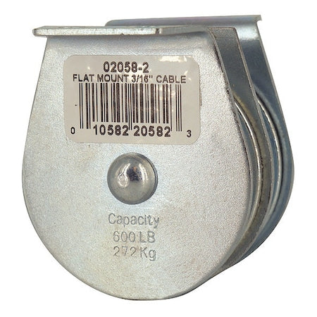 Pulley Block, Wire Rope, 3/16 in Max Cable Size, 600 lb Max Load, Zinc Plated