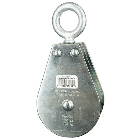 Pulley Block, Wire Rope, 5/16 in Max Cable Size, 1, 550 lb Max Load, Zinc Plated