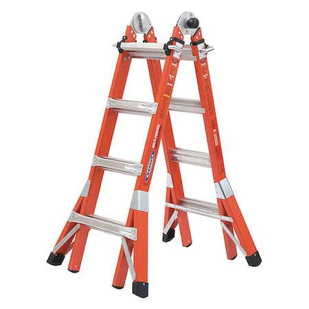 Multipurpose Ladder, 15 ft, Fiberglass, 300 lb Load Capacity