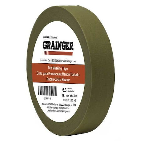 Masking Tape, 3/4 in W x 60 yd L, 6.3 mil Thick, Tan, Rubber Adhesive