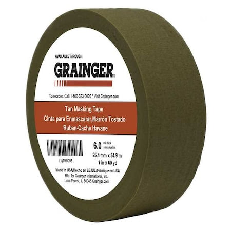 Packaging Tape, 1 in W x 60 yd L, 5.7 mil Thick, Tan, Rubber Adhesive