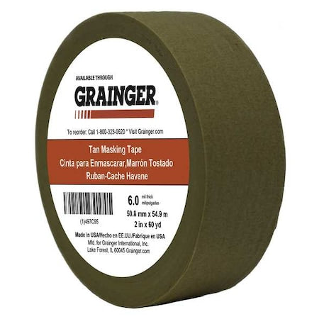 Packaging Tape, 2 in W x 60 yd L, 5.7 mil Thick, Tan, Rubber Adhesive