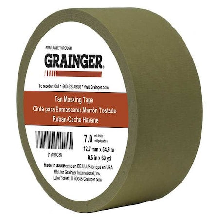 Masking Tape, 1/2 in W x 60 yd L, 7 mil Thick, Tan, Rubber Adhesive