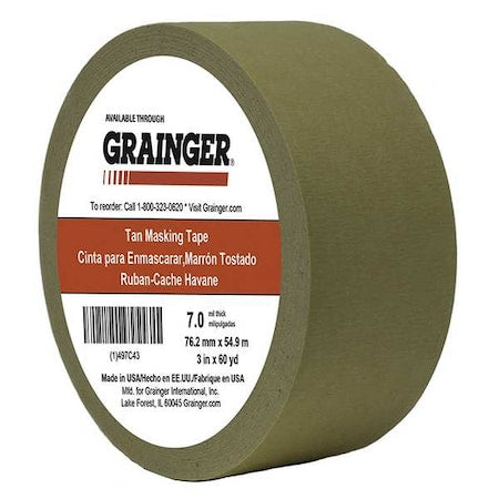 Masking Tape, 3 in W x 60 yd L, 7 mil Thick, Tan, Rubber Adhesive