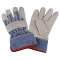 Leather Gloves, Cowhide, Safety Cuff, Wing Thumb, Full Finger, Blue/White, S, 1 PR