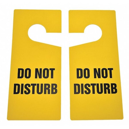 Door Knob Hanger Tag, Door Instruction, Plastic, 9 in H x 4 in W, Yellow, Rectangle, 10 PK
