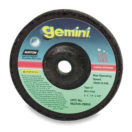 Depressed Center Grinding Wheel, Type 27, 5 in Dia, 0.25 in Thick, 7/8 in Arbor Hole Size, 24 Grit