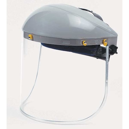 Ratchet Face Shield Assembly, Clear Visor, 8" Height, Ratchet Suspension, Uncoated Lens, Grey