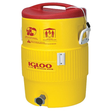10 gal Ultratherm Beverage Dispenser Cooler, 15-51/64 in Dia, Plastic, Red/Yellow