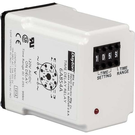 Single Function Time Delay Relay, Octal, On Delay, 1 Functions 12V DC, DPDT