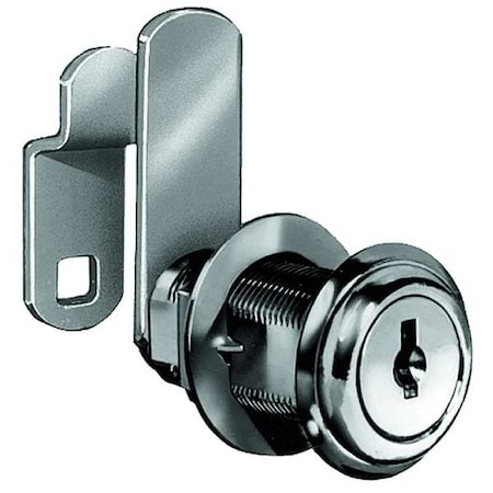 Disc Tumbler Keyed Cam Lock, Bright Nickel, 5/8 in For Door Thickness, 2 Number of Keys
