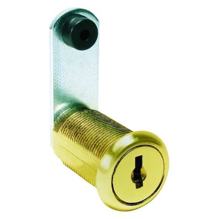 Disc Tumbler Keyed Cam Lock, Bright Brass, 7/8 in For Door Thickness, 2 Number of Keys