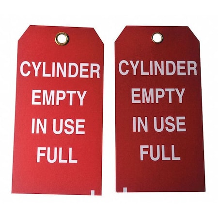Cylinder Status Tag, Lockout Tagout, Cardstock, 5 3/4 in H x 3 in W, Red, Rectangle, 100 PK