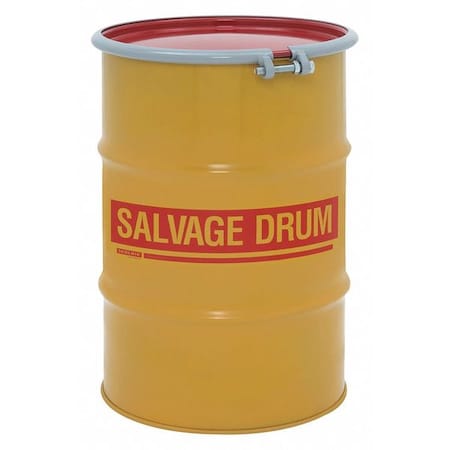 Open Head Transport Drum, Steel, 30 gal, Unlined, Yellow