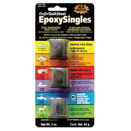 Putty, 1 oz Container Size, Strips, Quicksteel, Gray