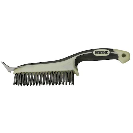1 in W Scratch Brush with Scraper, Stiff, 3 in L Handle, 3 in L Brush, Gray, Plastic