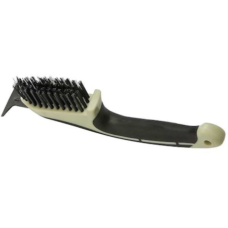 1 13/64 in W Scratch Brush with Scraper, Stiff, 6 in L Handle, 3 1/4 in L Brush, Gray, Brass