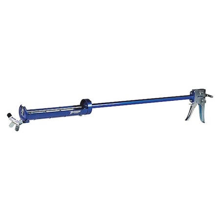 Caulk Gun, 29 oz Container Size, Steel, 10:01, Half Barrel Frame, Blue/Silver
