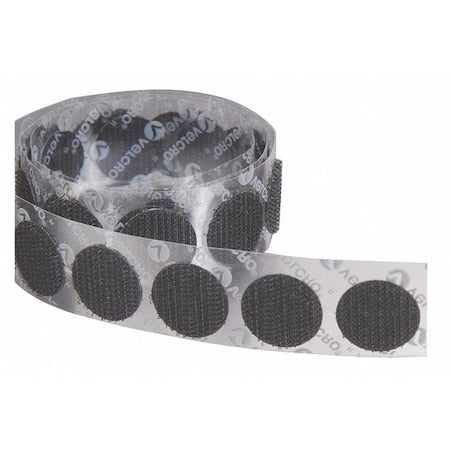 Reclosable Fastener, Disc, Acrylic Adhesive, 1-3/8 in, Black, 600 PK