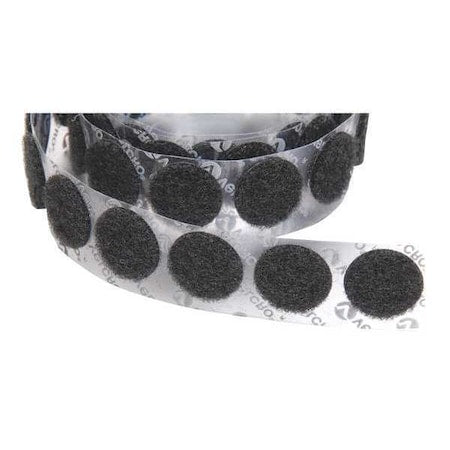 Reclosable Fastener, Disc, Acrylic Adhesive, 3/8 in, Black, 1800 PK