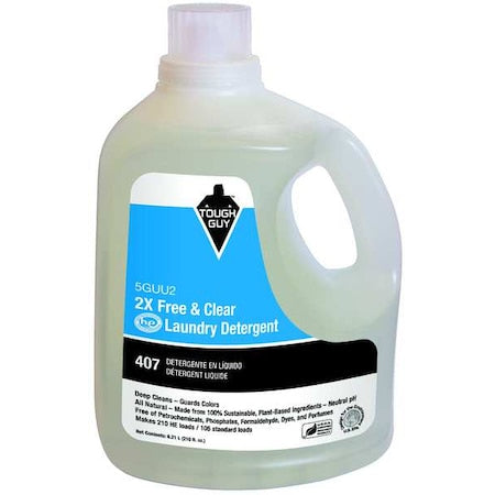High Efficiency Laundry Detergent, 210 oz Jug, Liquid, Unscented, Clear
