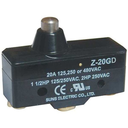 Snap Action Switch, Plunger, Short Actuator, SPDT, 20 A at 480 V AC Contact Rating