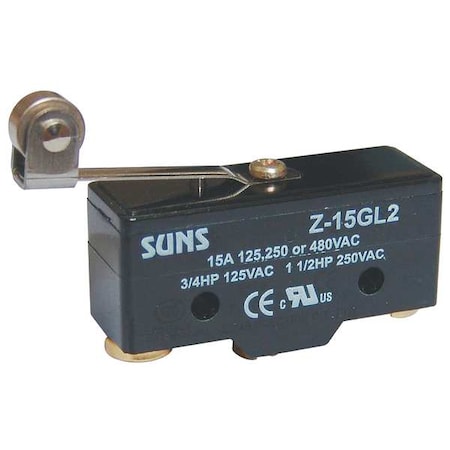Snap Action Switch, Leaf Roller, Lever Actuator, SPDT, 15 A at 480 V AC Contact Rating