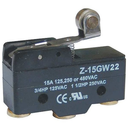 Snap Action Switch, Hinge Roller, Lever Actuator, SPDT, 15 A at 480 V AC Contact Rating