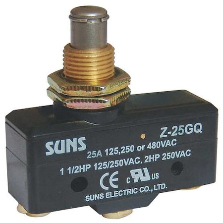 Snap Action Switch, Panel Mount, Plunger Actuator, SPDT, 25 A at 480 V AC Contact Rating