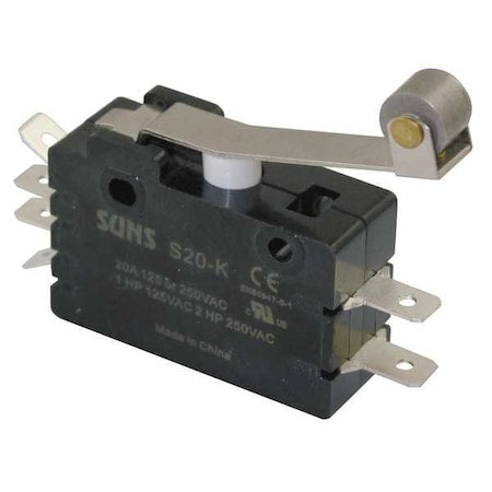 Snap Action Switch, Hinge Roller, Lever Actuator, DPDT, 20 A at 240 V AC Contact Rating