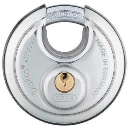 Padlock, Keyed Alike, Partially Hidden Shackle, Disc Stainless Steel Body, Steel Shackle, 3/4 in W