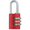 Combination Padlock, 1 1/8 in, Rectgle, Red