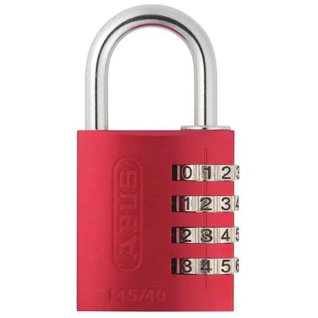 Combination Padlock, 1 4/5 in, Rectgle, Red