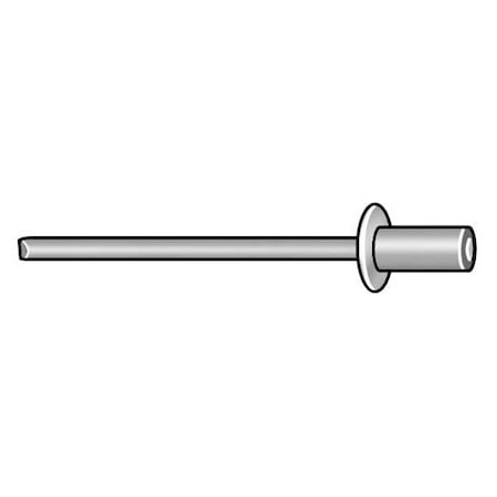 Blind Rivet, Dome Head, 3/16 in Dia., 45/64 in L, Aluminum Body, 250 PK