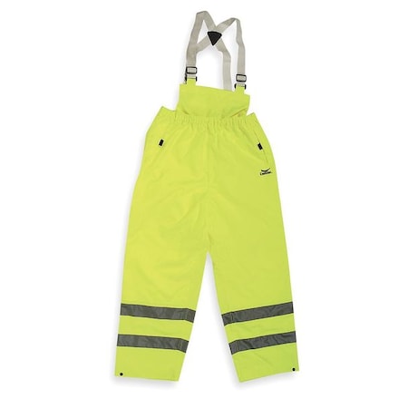 Hi-Visibility Rain Bib Overall, Polyurethane, 32 in Inseam, 52 in to 54 in Waist, 0.26 mm Thickness