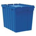 17 gal Container with Attached Lid, Blue, Plastic, Steel Hinge