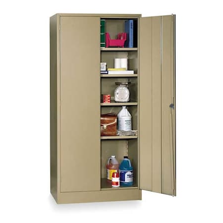 Shelving Storage Cabinet, 78 in H, 36 in W, 18 in D, Swing, Keyed, Tan, 4 Shelves, 0 Drawers