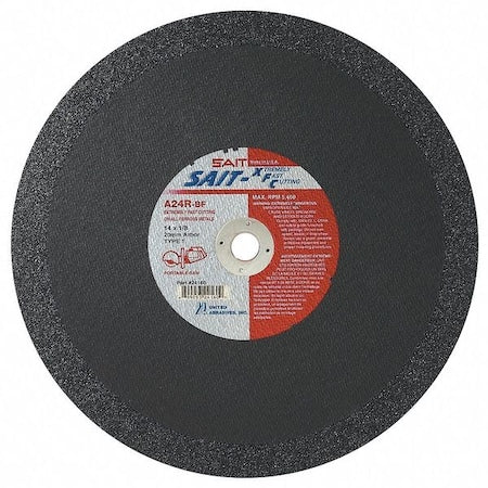 Abrasive Cut-Off Wheel, Type 1, 14 in Dia, 0.125 in Thick, 1 in Arbor Hole Size, Aluminum Oxide
