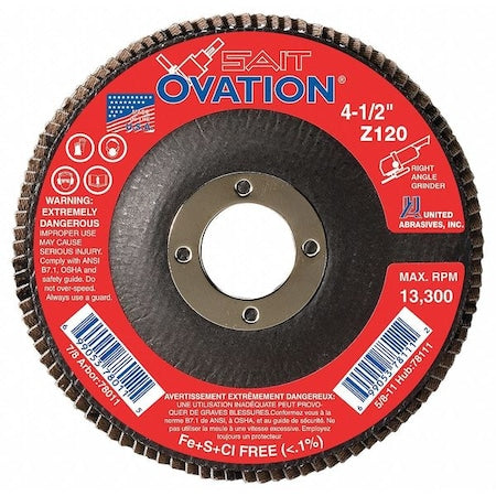 SAIT 78008 Ovation High Density Fiberglass Backed Flap Disc (Type 27) 4-1/2" x 7/8", 60 Grit
