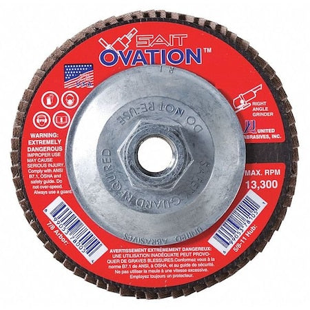 SAIT 78125 Ovation High Density Fiberglass Backed Flap Disc (Type 27) 5" x 5/8"-11, 36 Grit, 10-Pack
