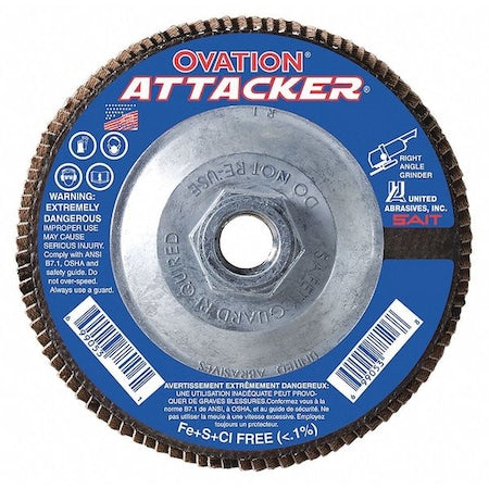 Flap Disc, Type 27, 4-1/2" x 5/8"-11, Zirconia Alumina, 80 Grit, Fiberglass Bk