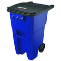 BRUTE 50 gal Rectangular Rolling Plastic Can, Blue, None, Plastic, 23 3/8 in