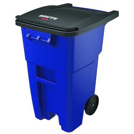 BRUTE 50 gal Rectangular Rolling Plastic Can, Blue, None, Plastic, 23 3/8 in