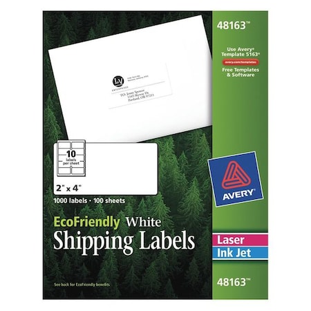 Laser/Inkjet Label, 4 in Label W, 2 in Label H, 10 Labels per Sheet White