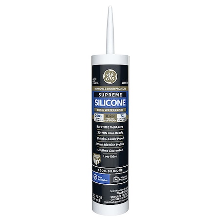 Silicone Sealant, 10 oz, Cartridge, White, Silicone Base, Supreme Silicone