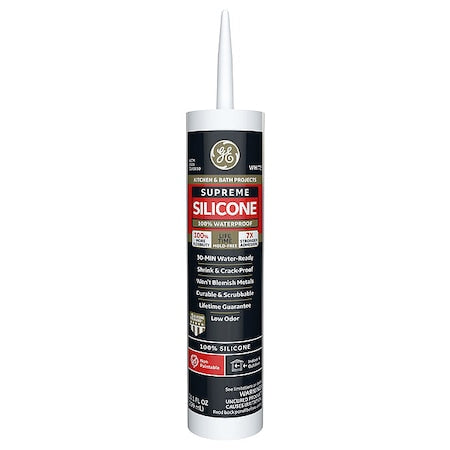 Silicone Sealant, 10 oz, Cartridge, White, Silicone Base, Supreme Silicone