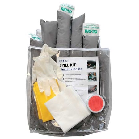 Spill Kit, 7 gal Volume Absorbed per Kit, Bag, Clear