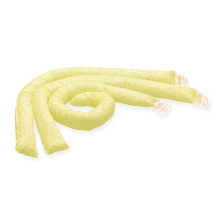 Sorbent Sock, 12 gal, 3 in x 48 in, Acids, Bases, Universal, Yellow, 12 PK